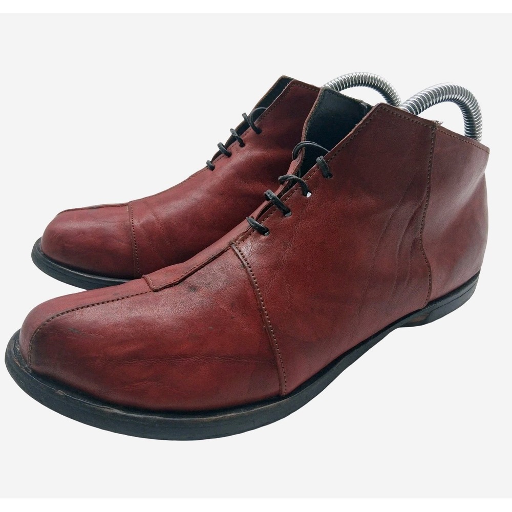 CYDWOQ Boots Womens Size 38.5/8.5 Red Leather Chukka Ankle Casual Square Toe USA